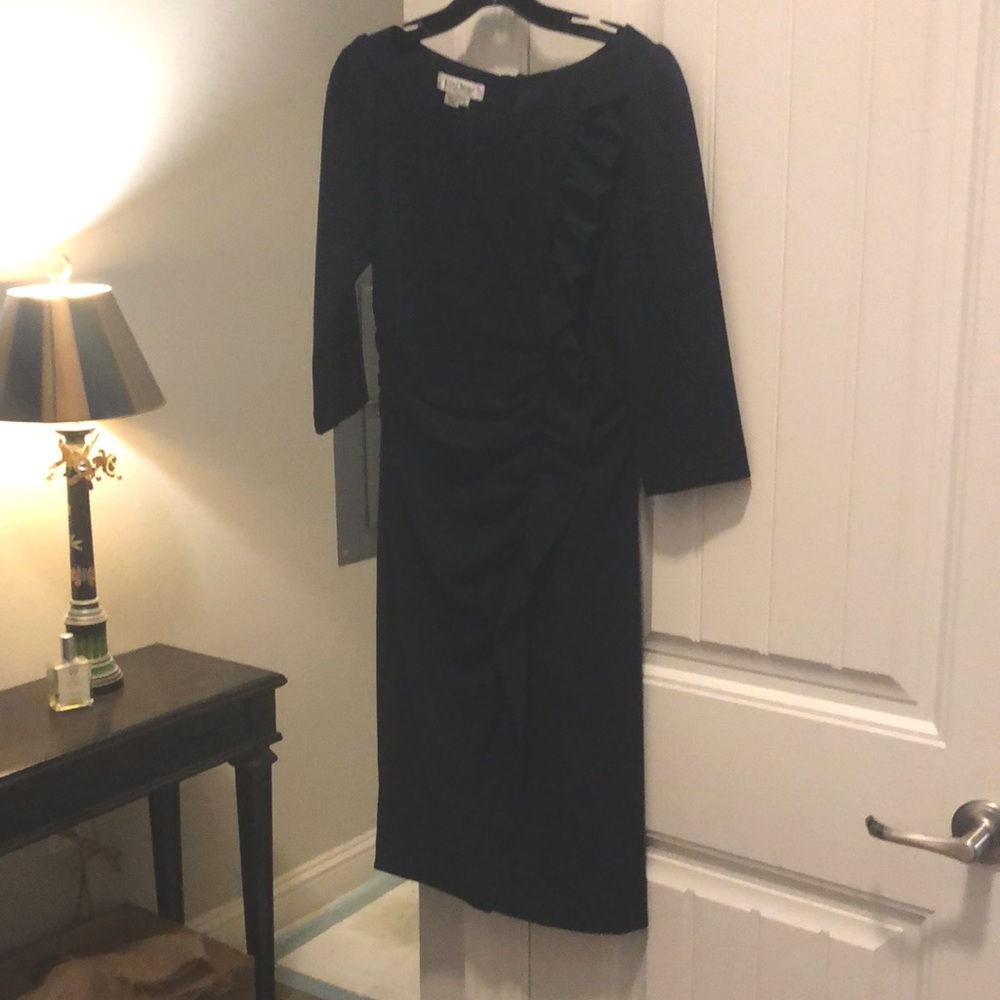 Beautiful navy fitted dress w slight ruffle in the front ..
